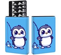 AIRWEE Credit Card Holder PU Leather Trifold Pop Up Card Slot Wallet, with RFID Blocking & Magnetic Close Credit Cards Cash Wallets, Slim Pocket Credit Card Holder for Women Men, A3, Cute Penguin