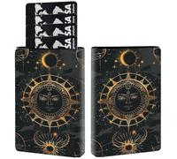 AIRWEE Credit Card Holder PU Leather Trifold Pop Up Card Slot Wallet, with RFID Blocking & Magnetic Close Credit Cards Cash Wallets, Slim Pocket Credit Card Holder for Women Men, A1, Black Gold Sun