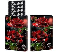 AIRWEE Credit Card Holder PU Leather Trifold Pop Up Card Slot Wallet, with RFID Blocking & Magnetic Close Credit Cards Cash Wallets, Slim Pocket Credit Card Holder for Women Men, A1, Crystal Red Roses