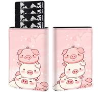 AIRWEE Credit Card Holder PU Leather Trifold Pop Up Card Slot Wallet, with RFID Blocking & Magnetic Close Credit Cards Cash Wallets, Slim Pocket Credit Card Holder for Women Men, A3, Piggies