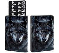 AIRWEE Credit Card Holder PU Leather Trifold Pop Up Card Slot Wallet, with RFID Blocking & Magnetic Close Credit Cards Cash Wallets, Slim Pocket Credit Card Holder for Women Men, A3, Fierce Black Wolf