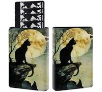 AIRWEE Credit Card Holder PU Leather Trifold Pop Up Card Slot Wallet, with RFID Blocking & Magnetic Close Credit Cards Cash Wallets, Slim Pocket Credit Card Holder for Women Men, A1, Moon Cat