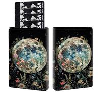 AIRWEE Credit Card Holder PU Leather Trifold Pop Up Card Slot Wallet, with RFID Blocking & Magnetic Close Credit Cards Cash Wallets, Slim Pocket Credit Card Holder for Women Men, A3, Moon Wildflower