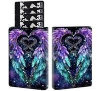 AIRWEE Credit Card Holder PU Leather Trifold Pop Up Card Slot Wallet, with RFID Blocking & Magnetic Close Credit Cards Cash Wallets, Slim Pocket Credit Card Holder for Women Men, A5, Two Heart Wings