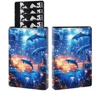 AIRWEE Credit Card Holder PU Leather Trifold Pop Up Card Slot Wallet, with RFID Blocking & Magnetic Close Credit Cards Cash Wallets, Slim Pocket Credit Card Holder for Women Men, A8, Dolphin Palace