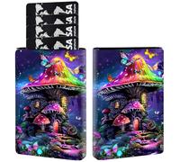 AIRWEE Credit Card Holder PU Leather Trifold Pop Up Card Slot Wallet, with RFID Blocking & Magnetic Close Credit Cards Cash Wallets, Slim Pocket Credit Card Holder for Women Men, A1, Mushroom House