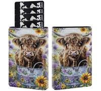 AIRWEE Credit Card Holder PU Leather Trifold Pop Up Card Slot Wallet, with RFID Blocking & Magnetic Close Credit Cards Cash Wallets, Slim Pocket Credit Card Holder for Women Men, A1, Pretty Cow