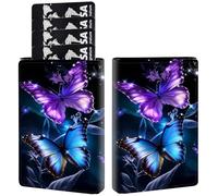 AIRWEE Credit Card Holder PU Leather Trifold Pop Up Card Slot Wallet, with RFID Blocking & Magnetic Close Credit Cards Cash Wallets, Slim Pocket Credit Card Holder for Women Men, A1, Two Butterflies