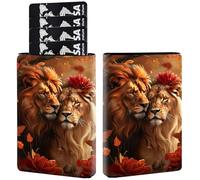 AIRWEE Credit Card Holder PU Leather Trifold Pop Up Card Slot Wallet, with RFID Blocking & Magnetic Close Credit Cards Cash Wallets, Slim Pocket Credit Card Holder for Women Men, A4, Lion Beautiful