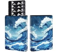 AIRWEE Credit Card Holder PU Leather Trifold Pop Up Card Slot Wallet, with RFID Blocking & Magnetic Close Credit Cards Cash Wallets, Slim Pocket Credit Card Holder for Women Men, A1, Waves Ocean