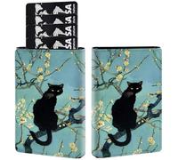 AIRWEE Credit Card Holder PU Leather Trifold Pop Up Card Slot Wallet, with RFID Blocking & Magnetic Close Credit Cards Cash Wallets, Slim Pocket Credit Card Holder for Women Men, A1, Cat Almond Tree