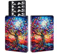 AIRWEE Credit Card Holder PU Leather Trifold Pop Up Card Slot Wallet, with RFID Blocking & Magnetic Close Credit Cards Cash Wallets, Slim Pocket Credit Card Holder for Women Men, A5, Colors Tree Life
