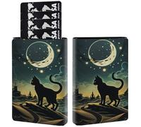 AIRWEE Credit Card Holder PU Leather Trifold Pop Up Card Slot Wallet, with RFID Blocking & Magnetic Close Credit Cards Cash Wallets, Slim Pocket Credit Card Holder for Women Men, A1, Cat Standing