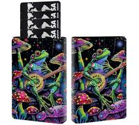 AIRWEE Credit Card Holder PU Leather Trifold Pop Up Card Slot Wallet, with RFID Blocking & Magnetic Close Credit Cards Cash Wallets, Slim Pocket Credit Card Holder for Women Men, A3, Frog Guitar