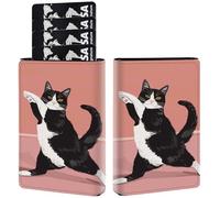 AIRWEE Credit Card Holder PU Leather Trifold Pop Up Card Slot Wallet, with RFID Blocking & Magnetic Close Credit Cards Cash Wallets, Slim Pocket Credit Card Holder for Women Men, A1, Black Cat Yoga
