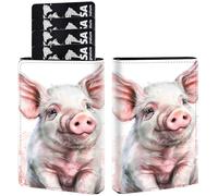 AIRWEE Credit Card Holder PU Leather Trifold Pop Up Card Slot Wallet, with RFID Blocking & Magnetic Close Credit Cards Cash Wallets, Slim Pocket Credit Card Holder for Women Men, A3, Cute Pig Pink