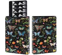 AIRWEE Credit Card Holder PU Leather Trifold Pop Up Card Slot Wallet, with RFID Blocking & Magnetic Close Credit Cards Cash Wallets, Slim Pocket Credit Card Holder for Women Men, A1, Black Moths
