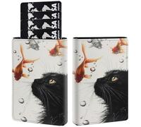 AIRWEE Credit Card Holder PU Leather Trifold Pop Up Card Slot Wallet, with RFID Blocking & Magnetic Close Credit Cards Cash Wallets, Slim Pocket Credit Card Holder for Women Men, A1, Carp Black Cat