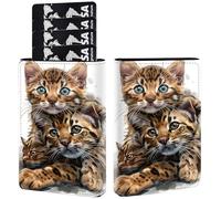 AIRWEE Credit Card Holder PU Leather Trifold Pop Up Card Slot Wallet, with RFID Blocking & Magnetic Close Credit Cards Cash Wallets, Slim Pocket Credit Card Holder for Women Men, A6, Bengal Cat