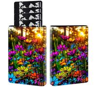 AIRWEE Credit Card Holder PU Leather Trifold Pop Up Card Slot Wallet, with RFID Blocking & Magnetic Close Credit Cards Cash Wallets, Slim Pocket Credit Card Holder for Women Men, A3, Glass Wildflower