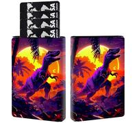 AIRWEE Credit Card Holder PU Leather Trifold Pop Up Card Slot Wallet, with RFID Blocking & Magnetic Close Credit Cards Cash Wallets, Slim Pocket Credit Card Holder for Women Men, A8, Dinosaurs