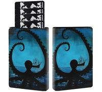 AIRWEE Credit Card Holder PU Leather Trifold Pop Up Card Slot Wallet, with RFID Blocking & Magnetic Close Credit Cards Cash Wallets, Slim Pocket Credit Card Holder for Women Men, A1, Black Octopus