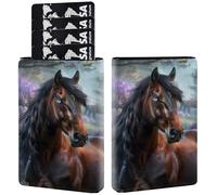 AIRWEE Credit Card Holder PU Leather Trifold Pop Up Card Slot Wallet, with RFID Blocking & Magnetic Close Credit Cards Cash Wallets, Slim Pocket Credit Card Holder for Women Men, A1, Beautiful Horse