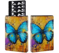 AIRWEE Credit Card Holder PU Leather Trifold Pop Up Card Slot Wallet, with RFID Blocking & Magnetic Close Credit Cards Cash Wallets, Slim Pocket Credit Card Holder for Women Men, A1, Butterfly Blue