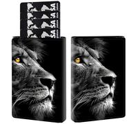 AIRWEE Credit Card Holder PU Leather Trifold Pop Up Card Slot Wallet, with RFID Blocking & Magnetic Close Credit Cards Cash Wallets, Slim Pocket Credit Card Holder for Women Men, A6, Black Lion