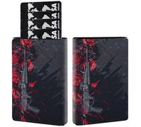 AIRWEE Credit Card Holder PU Leather Trifold Pop Up Card Slot Wallet, with RFID Blocking & Magnetic Close Credit Cards Cash Wallets, Slim Pocket Credit Card Holder for Women Men, A1, Red Roses Guns