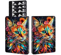 AIRWEE Credit Card Holder PU Leather Trifold Pop Up Card Slot Wallet, with RFID Blocking & Magnetic Close Credit Cards Cash Wallets, Slim Pocket Credit Card Holder for Women Men, A1, Beautiful Cat