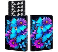 AIRWEE Credit Card Holder PU Leather Trifold Pop Up Card Slot Wallet, with RFID Blocking & Magnetic Close Credit Cards Cash Wallets, Slim Pocket Credit Card Holder for Women Men, A5, Blue Butterflies