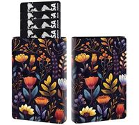 AIRWEE Credit Card Holder PU Leather Trifold Pop Up Card Slot Wallet, with RFID Blocking & Magnetic Close Credit Cards Cash Wallets, Slim Pocket Credit Card Holder for Women Men, A7, Dark Wildflower