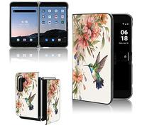 AIRWEE for Microsoft Surface Duo 2 Case for Women Men, Ultra Slim Hard PC Shookproof Fold Case Protective Cover for Microsoft Surface Duo 2 2nd 2021,Hummingbird Pink Flowers