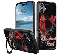 AIRWEE Magnetic Stand Case for iPhone 16 Plus 5G 6.7", Full Coverage Hard Back Shockproof Cover with 360° Rotatable Kickstand, Supports Magnetic Car Mount & Wireless Charging, Red Leader Bird