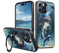 AIRWEE Magnetic Stand Case for iPhone 16 Pro 5G 6.3", Full Coverage Hard Back Shockproof Cover with 360° Rotatable Kickstand, Supports Magnetic Car Mount & Wireless Charging, Dolphin