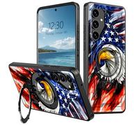 AIRWEE Magnetic Stand Case for Samsung Galaxy S25 5G 6.2", Full Coverage Hard Back Shockproof Cover with 360° Rotatable Kickstand, Supports Magnetic Car Mount & Wireless Charging, Flag Bald Eagle