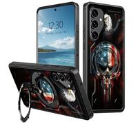 AIRWEE Magnetic Stand Case for Samsung Galaxy S25 5G 6.2", Full Coverage Hard Back Shockproof Cover with 360° Rotatable Kickstand, Supports Magnetic Car Mount & Wireless Charging, Eagle Flag Skull