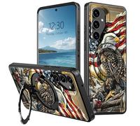 AIRWEE Magnetic Stand Case for Samsung Galaxy S25 5G 6.2", Full Coverage Hard Back Shockproof Cover with 360° Rotatable Kickstand, Supports Magnetic Car Mount & Wireless Charging, Eagle Flag