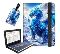 AIRWEE Passport Holder with Luggage Tag, PU Leather Travel Wallet Case for Women and Men, RFID Blocking Passport Cover with Card Slots, Boarding Passport Holder for Travel, Arctic Ice Dragon