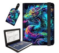 AIRWEE Passport Holder with Luggage Tag, PU Leather Travel Wallet Case for Women and Men, RFID Blocking Passport Cover with Card Slots, Boarding Passport Holder for Travel, Chinese Dragon