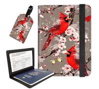 AIRWEE Passport Holder with Luggage Tag, PU Leather Travel Wallet Case for Women and Men, RFID Blocking Passport Cover with Card Slots, Boarding Passport Holder for Travel, A2, Butterfly Red Bird