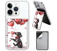 AIRWEE PU Leather Phone Wallet Stick On, Adjustable Stand Phone Card Holder Stick On Wallet, Securely Stores ID Cards & Cash, Waterproof Card Phone Holder Universal Most Cellphones A7, Black Dog Heart