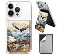 AIRWEE PU Leather Phone Wallet Stick On, Adjustable Stand Phone Card Holder Stick On Wallet, Securely Stores ID Cards & Cash, Waterproof Card Phone Holder Universal Most Cellphones A4, Eagle Soaring