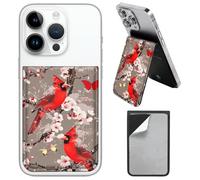 AIRWEE PU Leather Phone Wallet Stick On, Adjustable Stand Phone Card Holder Stick On Wallet, Securely Stores ID Cards & Cash, Waterproof Card Phone Holder Universal Most Cellphones A4, Red Cardinals