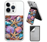 AIRWEE PU Leather Phone Wallet Stick On, Adjustable Stand Phone Card Holder Stick On Wallet, Securely Stores ID Cards & Cash, Waterproof Card Phone Holder Universal Most Cellphones A2, Starfish, Size