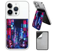 AIRWEE PU Leather Phone Wallet Stick On, Adjustable Stand Phone Card Holder Stick On Wallet, Securely Stores ID Cards & Cash, Waterproof Card Phone Holder Universal Most Cellphones A8, Tokyo Street