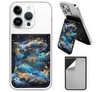 AIRWEE PU Leather Phone Wallet Stick On, Adjustable Stand Phone Card Holder Stick On Wallet, Securely Stores ID Cards & Cash, Waterproof Card Phone Holder Universal Most Cellphones A2, Golden Whale