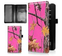 AIRWEE Slim Checkbook Cover for Women, RFID Blocking PU Leather Checkbook Wallet with Card Slots Pen Holder, Bifold Durable Checkbook Register and Cover for Purse, A6, Pink Deadwood Tree, Size: 7.28