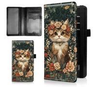AIRWEE Slim Checkbook Cover for Women, RFID Blocking PU Leather Checkbook Wallet with Card Slots Pen Holder, Bifold Durable Checkbook Register and Cover for Purse, A3, Cute Cat Flowers, Size: 7.28